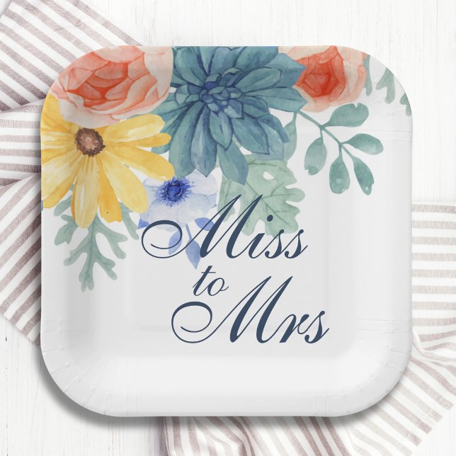 Miss To Mrs Floral Succulent Macaron Bridal Shower Paper Plate (Creator Uploaded)
