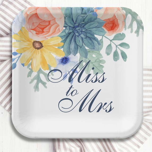 Miss To Mrs Floral Succulent Macaron Bridal Shower Paper Plate (Creator Uploaded)