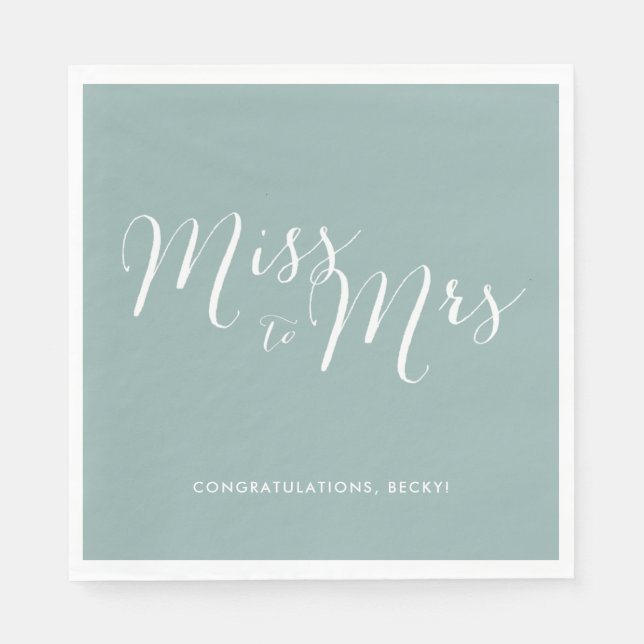 Miss to Mrs Green Bridal Shower Party Napkins (Front)