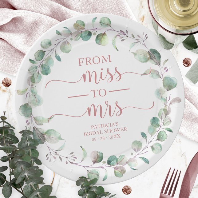 Miss to Mrs Greenery Bridal Shower  Paper Plate (Creator Uploaded)