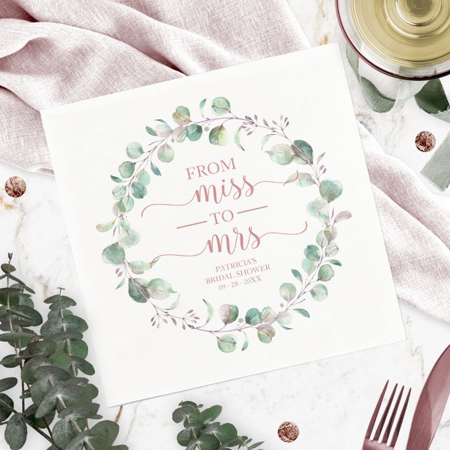 Miss to Mrs Greenery Eucalyptus Bridal Shower Napkin (Creator Uploaded)