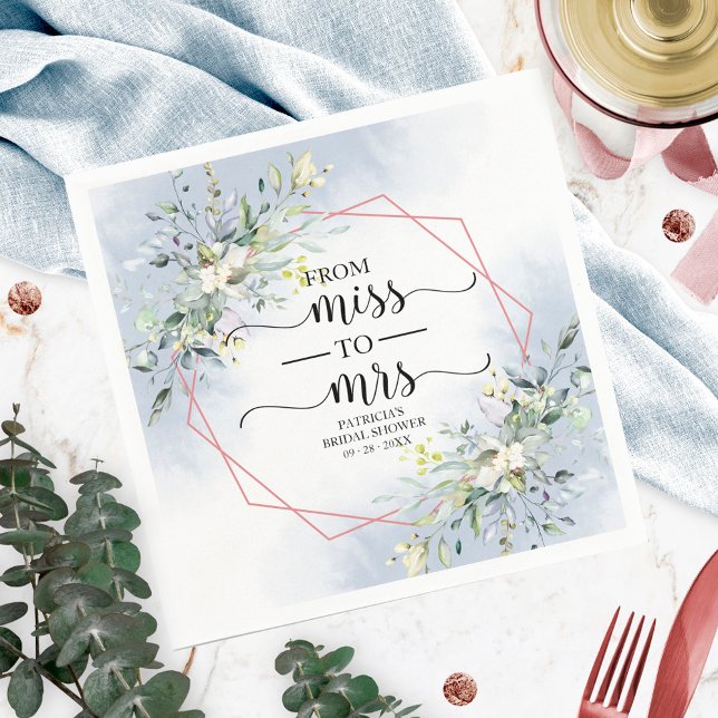 Miss to Mrs Greenery Geometric Bridal Shower Napki Napkin (Creator Uploaded)