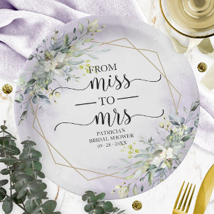 Miss to Mrs Greenery Geometric Bridal Shower Paper Plate