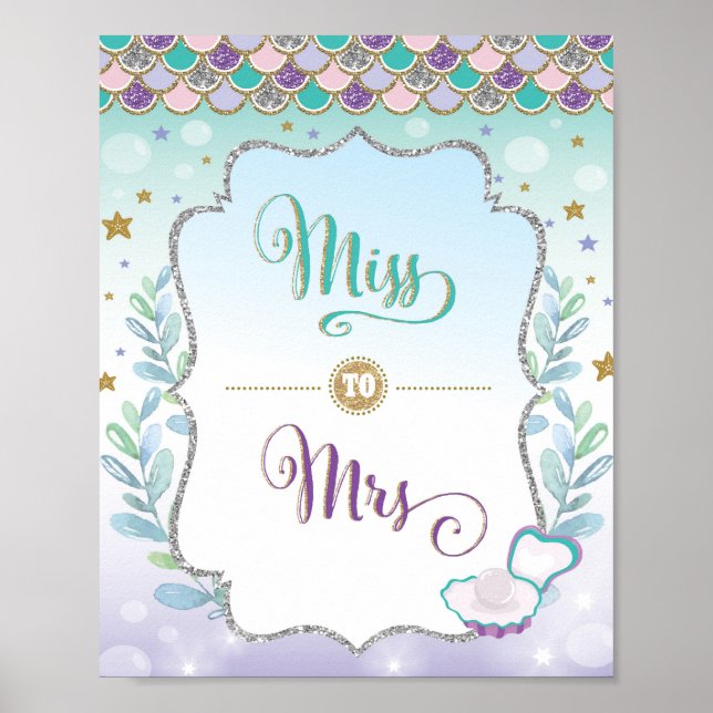 Miss to Mrs Mermaid Bridal Shower Sign Decoration (Front)