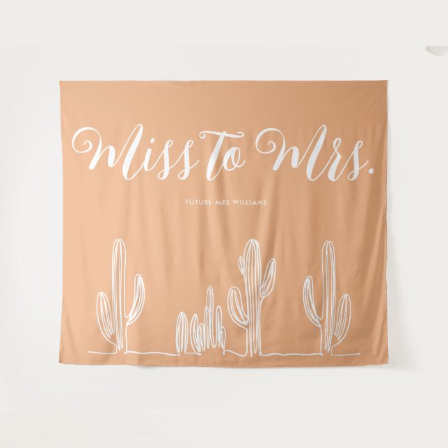 Miss to Mrs Modern Boho Cactus Orange Bachelorette Tapestry (Front (Horizontal))
