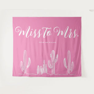 Miss to Mrs Modern Boho Cactus Pink Bachelorette Tapestry