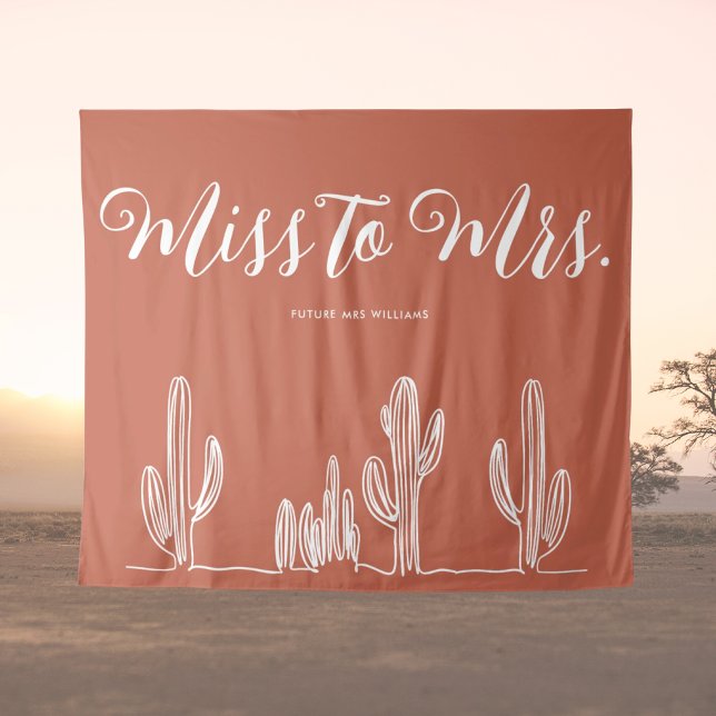Miss to Mrs Modern Boho Western Bachelorette Tapestry (desert bachelorette party miss to mrs boho banner in terracotta with cactus and future Mrs your name)