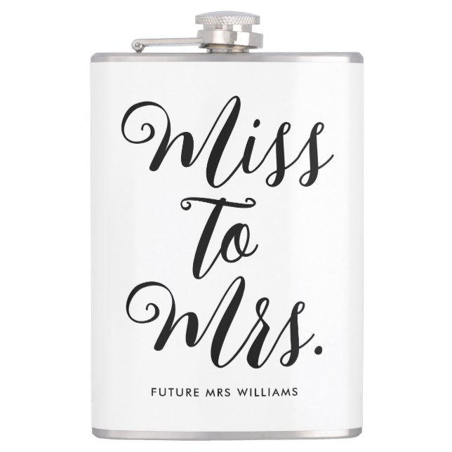 Miss to Mrs Modern Bridal Shower Bachelorette Hip Flask (Front)