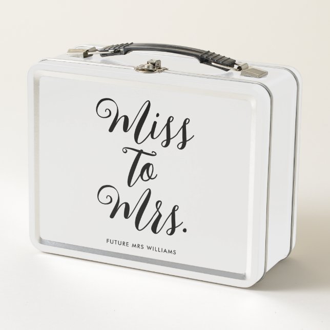Miss to Mrs Modern Bridal Shower Bachelorette Metal Lunch Box (Front)
