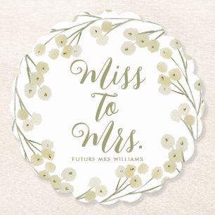 Miss to Mrs Modern Elegant foliage Bridal Shower  Paper Coaster