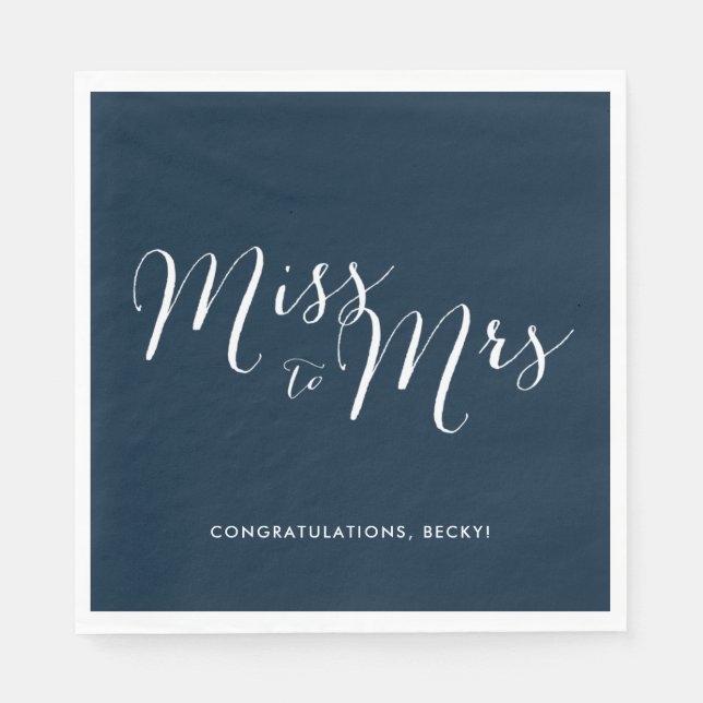 Miss to Mrs Navy Bridal Shower Party Napkins (Front)