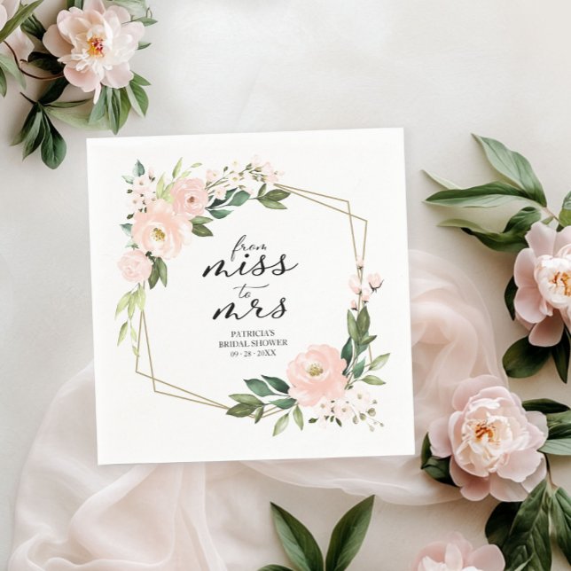Miss to Mrs Pink Blush Geometric Bridal Shower Napkin (Creator Uploaded)