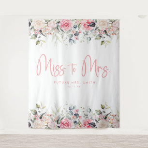 Miss To Mrs Pink Floral Bridal Shower Backdrop Tapestry