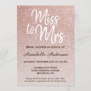 Miss to Mrs Pink Rose Gold Glitter Bridal Shower Invitation