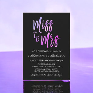 Miss to Mrs Purple Pink Bachelorette Party Invitation