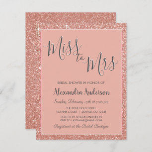 Miss to Mrs Rose Gold Glitter Bridal Shower Invitation