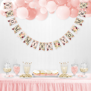 Miss to Mrs Rustic Pink Fall Floral Bridal Shower Bunting