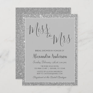 Miss to Mrs Silver Glitter Bridal Shower Invitation