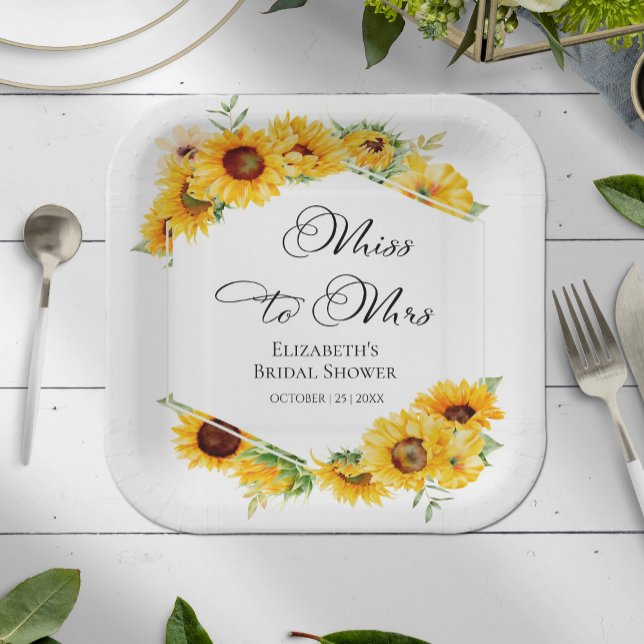 Miss To Mrs | Sunflower Fall Bridal Shower Paper Plate (Creator Uploaded)