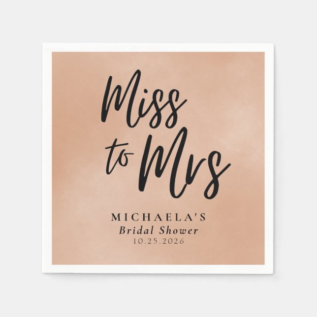Miss to Mrs Terracotta Calligraphy Bridal Shower Napkin (Front)
