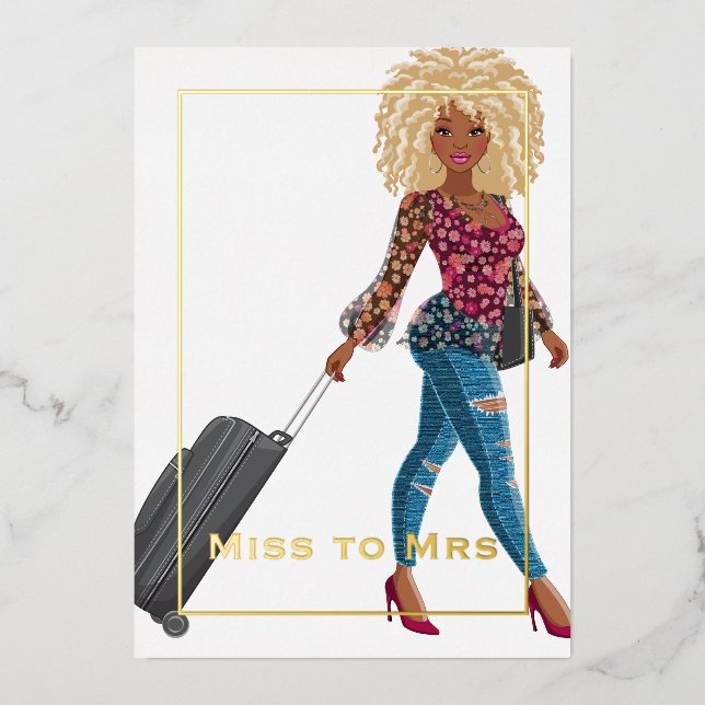 Miss to Mrs Travel Bachelorette Party Foil Invitat (Front)
