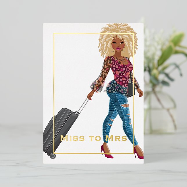 Miss to Mrs Travel Bachelorette Party Foil Invitat (Standing Front)