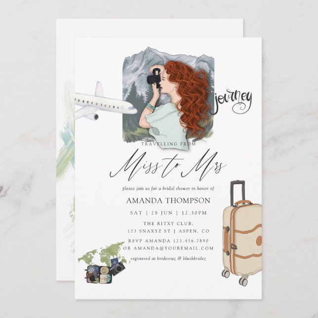 Miss To Mrs Travel Bridal Shower Invitation (Front/Back)