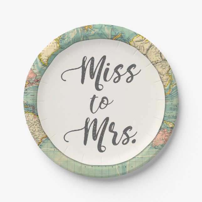 Miss to Mrs Travel Bridal Shower Paper Plates (Front)
