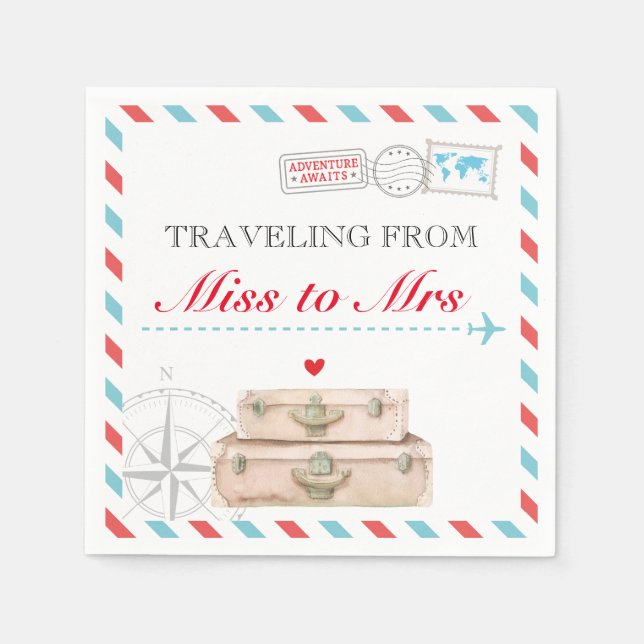 Miss to Mrs Travel Bridal Shower Table Napkins (Front)