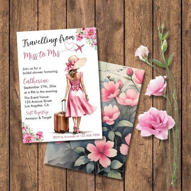 Miss To Mrs Travel Pink Bow Dress Bridal Shower Invitation (Creator Uploaded)