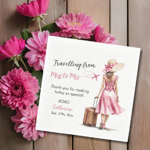 Miss To Mrs Travel Pink Bow Dress Bridal Shower Napkin