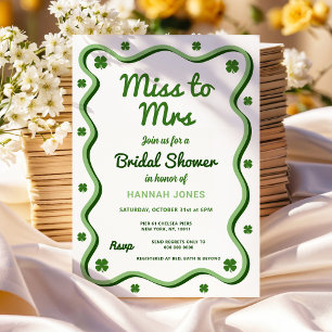 Miss to Mrs Wavy Lucky Green Bridal Shower Invitation