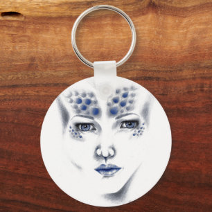 Miss Universe Gorgeous Alien Woman Original Art Key Ring