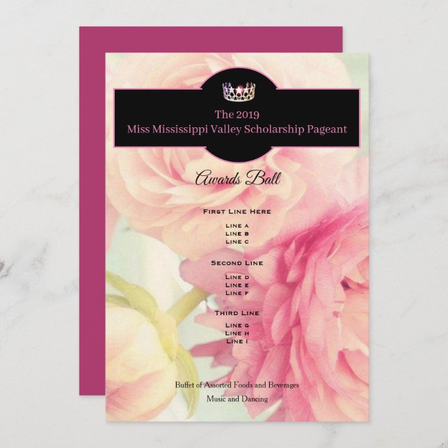 Miss USA Crown Peonies Awards Ball Program Invitation (Front/Back)