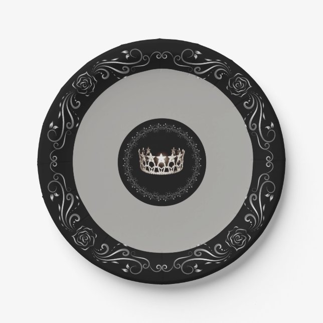 Miss USA Grey Silver Crown 7" Paper Plates (Front)