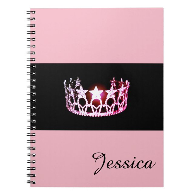Miss USA Pink Crown Notebook- Custom Name Spiral Notebook (Front)