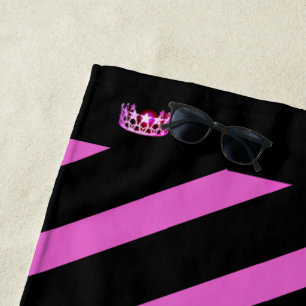 Miss USA Raspberry Stripe Pink Crown Beach Towel