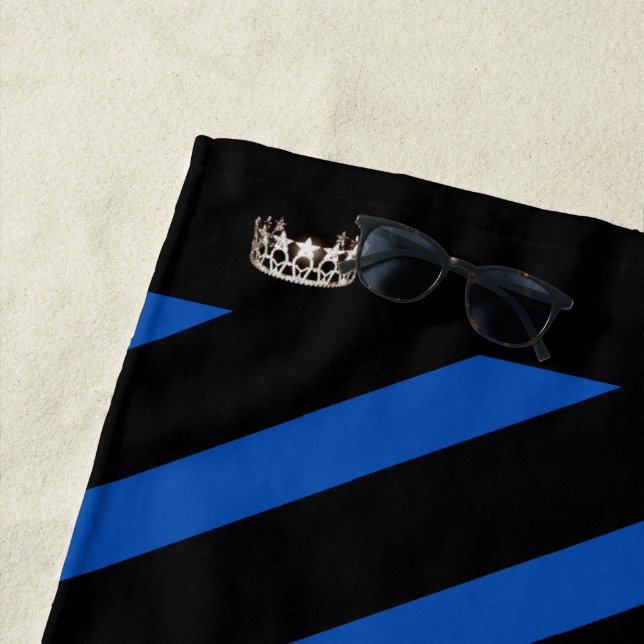 Miss USA Royal Blue Stripe Crown Beach Towel (In Situ)