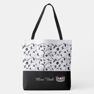 Miss USA Silver Crown Tote Bag-BLK Scroll Bag