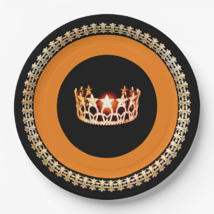 Miss USA style Orange Crown 9" Paper Plates
