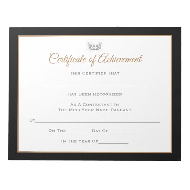 Miss USA style Pageant Certificates-Achievmnt Notepad (Front)