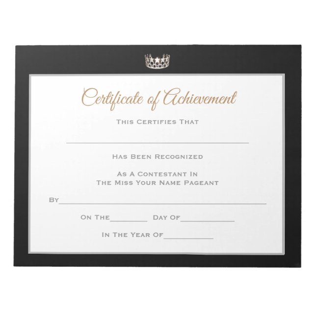 Miss USA style Pageant Certificates-Achievmnt Notepad (Front)