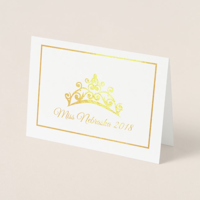 Miss USA style Pageant Gold Foil Tiara Note Card (Front)