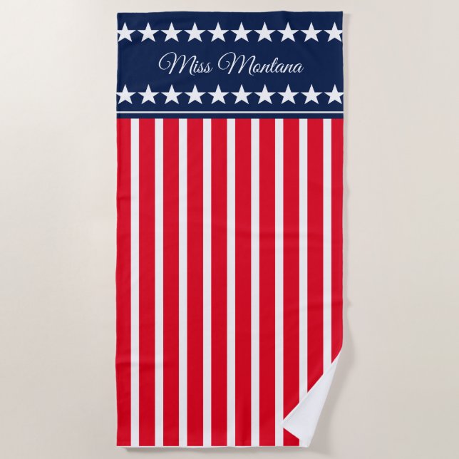 Miss USA style Patriotic Pageant Beach Towel (Front)