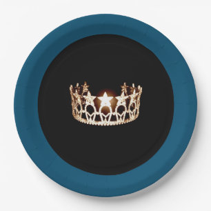 Miss USA style Teal & Gold Crown 9" Paper Plates