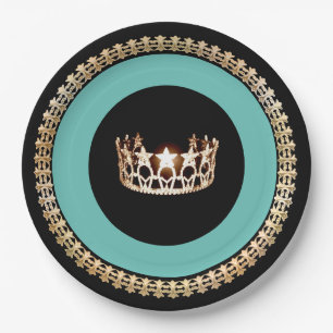 Miss USA style Turquoise Crown 9" Paper Plates
