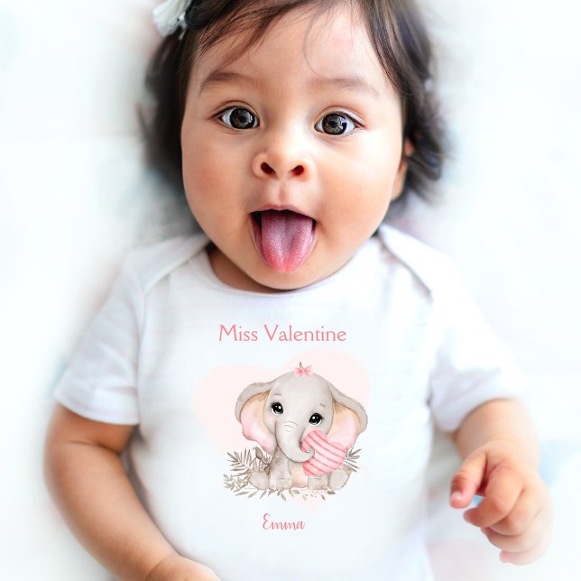 Miss Valentine Personalised Name Girl Pink Heart Baby Bodysuit (Miss Valentine Personalized Name Girl Pink Heart Baby Bodysuit)