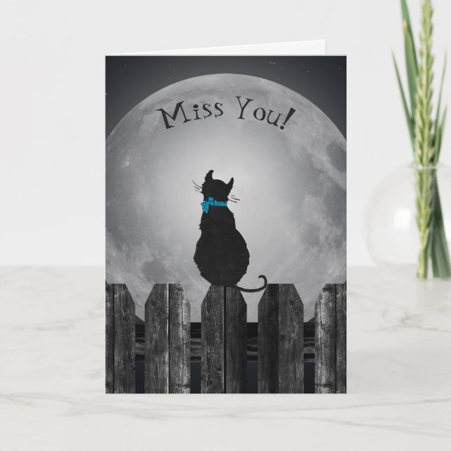Miss You cat in moonlight Card (Front)
