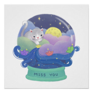 Miss You: Cat & Paper Boats Poster