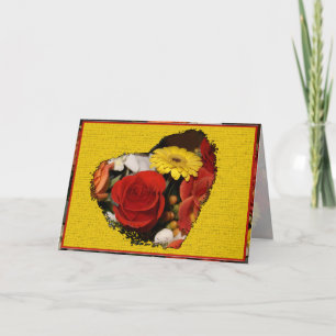 Miss You Colourful Bouquet Border Flower Heart Card